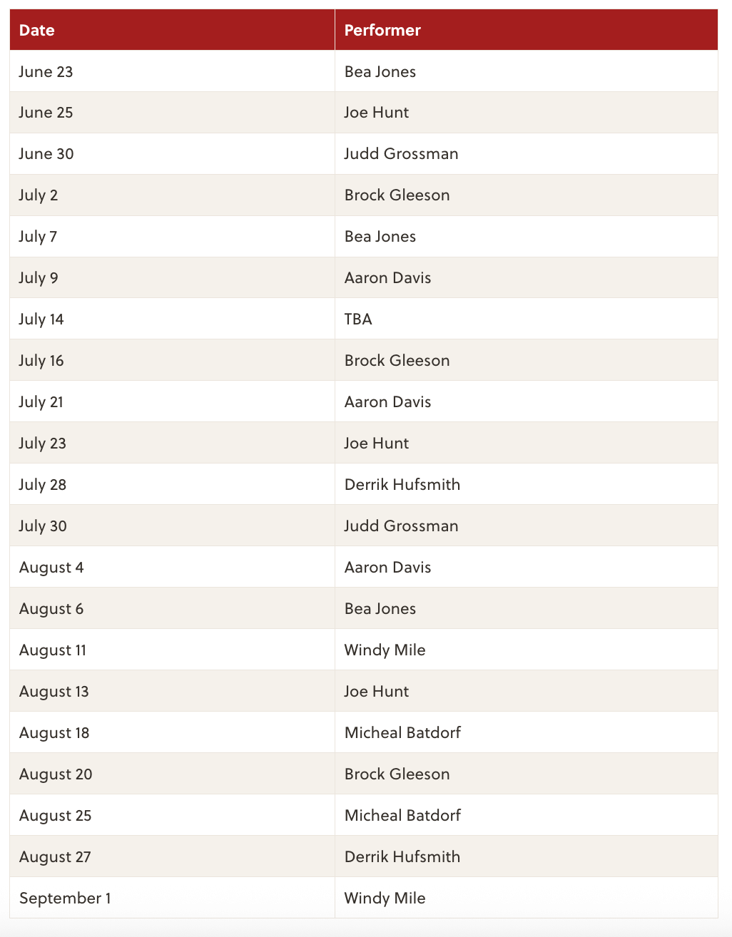 2025 Concerts at the Deck Lineup